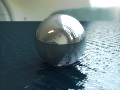 Floating Sphere Experiment 3d ball chrome marble plant shiny sun water waves window