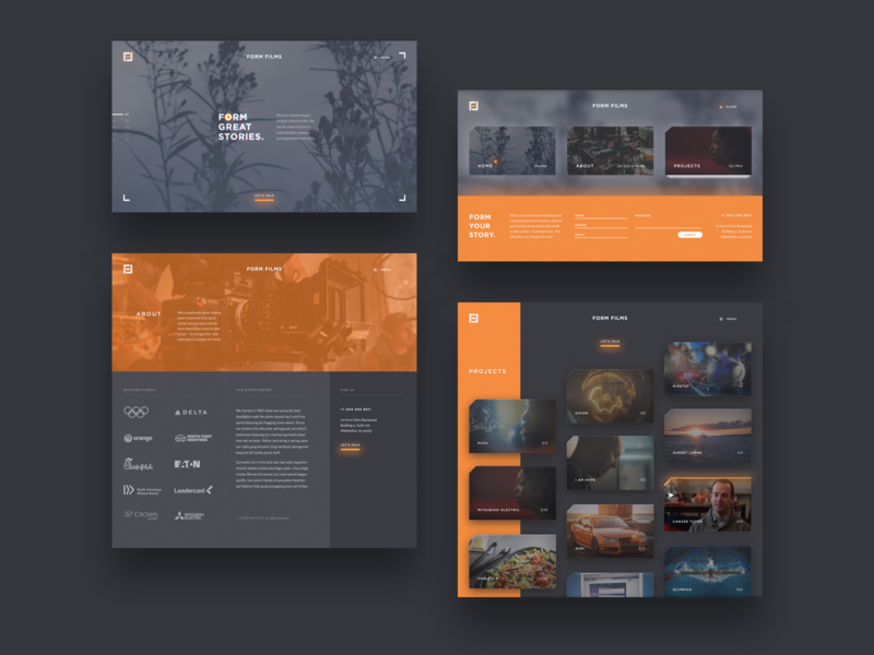 Form Films blur camera cards crop marks design film glow grain gray orange smooth ui website