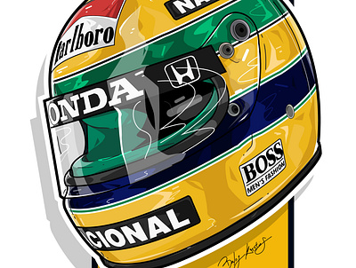 Ayrton Senna helmet illustration art design digital draw f1 graphic graphic art graphic design helmet illustration paint race senna vector