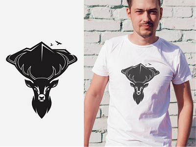 Deer & Mountains T-shirt Design adventure apparel design deer t shirt design graphic design