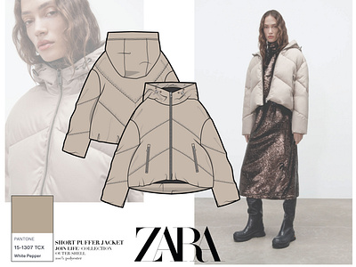 ZARA Short Puffer Jacket design fashionflats illustration