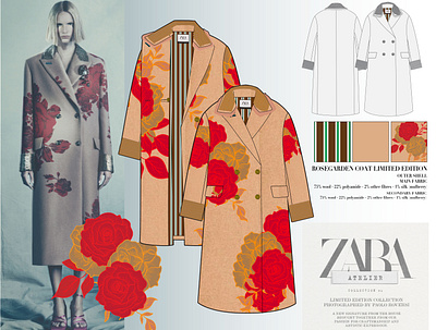 ZARA Rosegarden Coat Limited Edition design fashiondesign fashionflats illustration technicalsketch