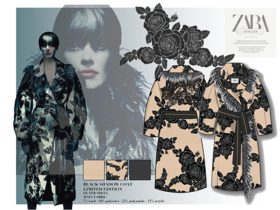 ZARA Black Shadow Coat Limited Edition design fashiondesign fashionflats illustration technicalsketch