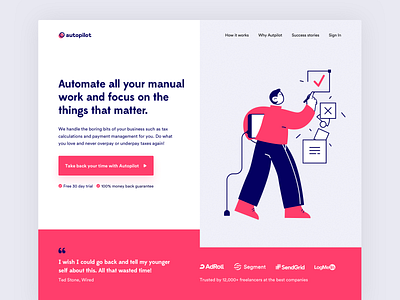 Autopilot SaaS Website Design conversion rate optimisation growth header design header exploration header illustration homepage illustration india landing page marketing website minimal saas saas design saas landing page saas website visual design web design webdesign website website design