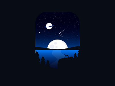 Moonlight badge illustration landscape moon night stars vector