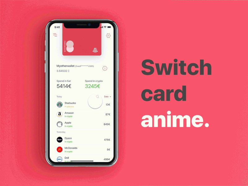 Crypto bank app: Switch card anime. animation app bank card interation invision studio ios ui ux
