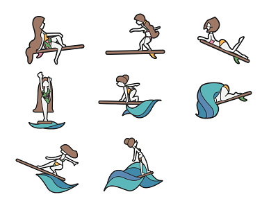 Golden Girls bunsout girls illustrations surfers vectors waves