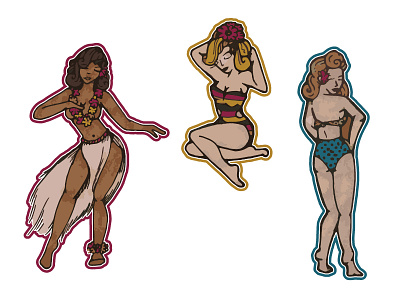 Local Girl Pin Up Style Stickers hawaii stickers vectorart