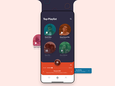 Music Player app application card home icon list mobile music pause play player songs