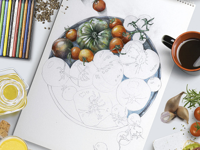 Tomatoes: Work in Progres 02 art colorful drawing food hologram painting pencil sketch tomatoes traditional vegetables