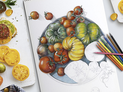 Tomatoes: Work in Progres 03 art colorful drawing food hologram painting pencil sketch tasty tomatoes traditional vegetables
