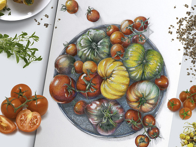 Tomatoes art colorful drawing food hologram painting pencil sketch tasty tomatoes traditional vegetables