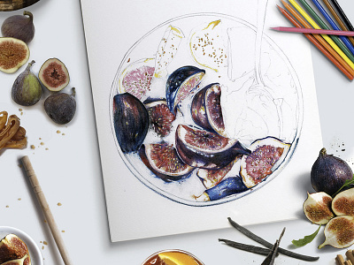 Figs: Work in Progres 02 art colorful dessert drawing figs food fruits hologram painting pencil sketch traditional