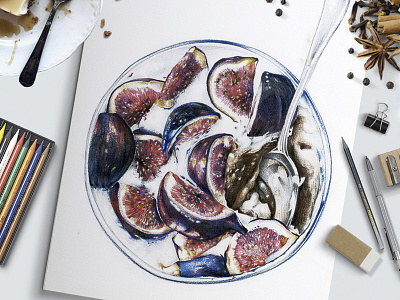 Figs art colorful dessert drawing figs food fruits hologram painting pencil sketch traditional