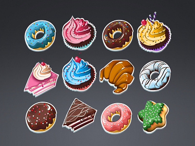 Cookies collection 2d cake comic cookies croissant cupcake donut elements graphic illustration sweets ui