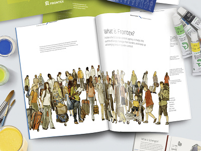An information brochure for Frontex 01 airport color crowd frontex information brochure pencil people traditional watercolor