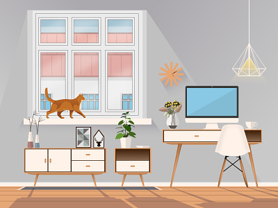 The interior in Scandinavian style 01 affinity designer cat eames home interior nordic office scandinavian shapes window