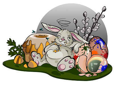 Ugly Easter Card cake card easter egg eggs illustration rabbit spring ugly vector