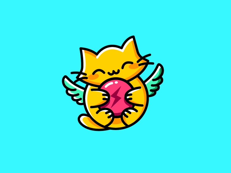 Hug 2d animation ball bolt cat character cute emoji flat flying game gif glow hug kitty light shine smile sticker wings