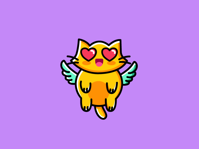 Kitty Angels - Wow 2d animation caracter design cat character cute design emoji flat flying gif happy illustration kitty loop stikers wings wow
