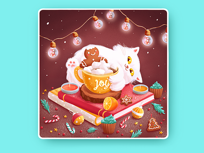 ❄️ Joy ☕ 2d books candles cat character coffee cozy flat gingerbread happy holidays hug illustration inspiration kitty lights pancake snow warm winter
