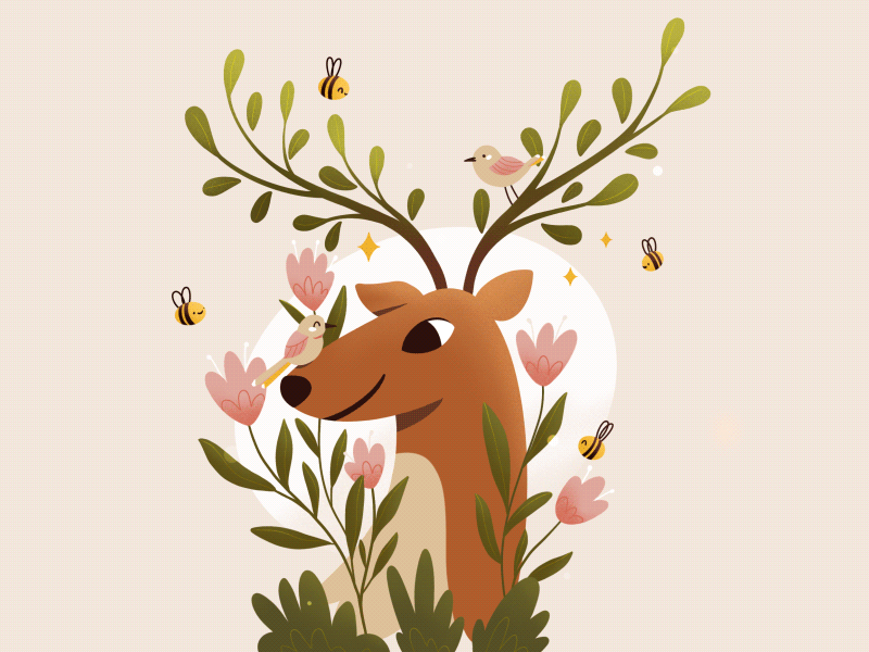 The Beauty of the Moment animals animation bee bird character deer flat flowers forest gif nature procreate