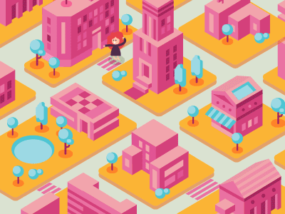 Cat Game - Catch Me If You Can buildings cat game gif girl isometric looped map pink run street