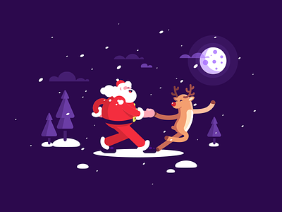 Santa + Deer = Tango 2d character cute dance deer fun fun art happy illustration santa snow tango trees violet winter