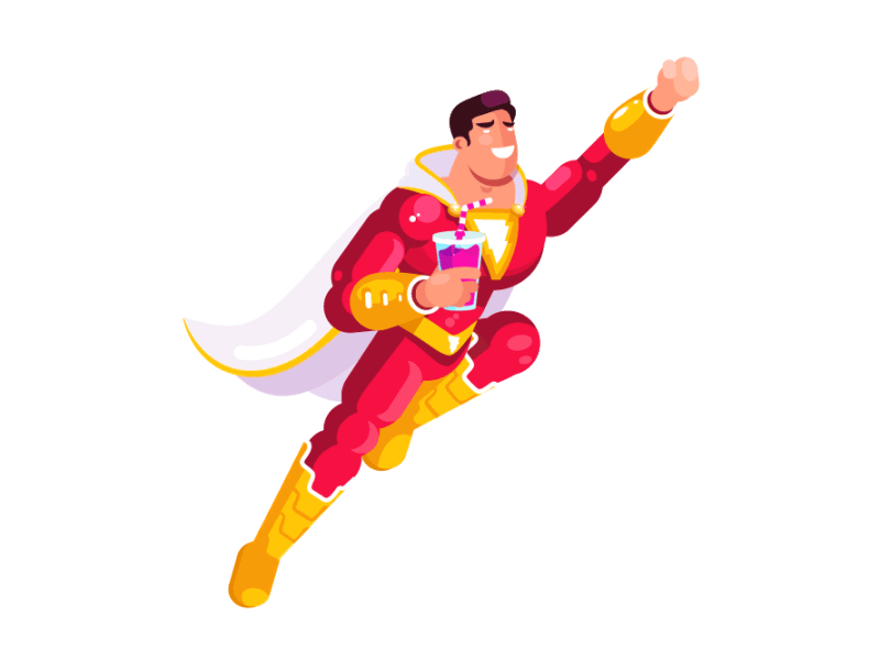 Flying SHAZAM! 2d animation character costume drink flat flying gif hero looped man shazam