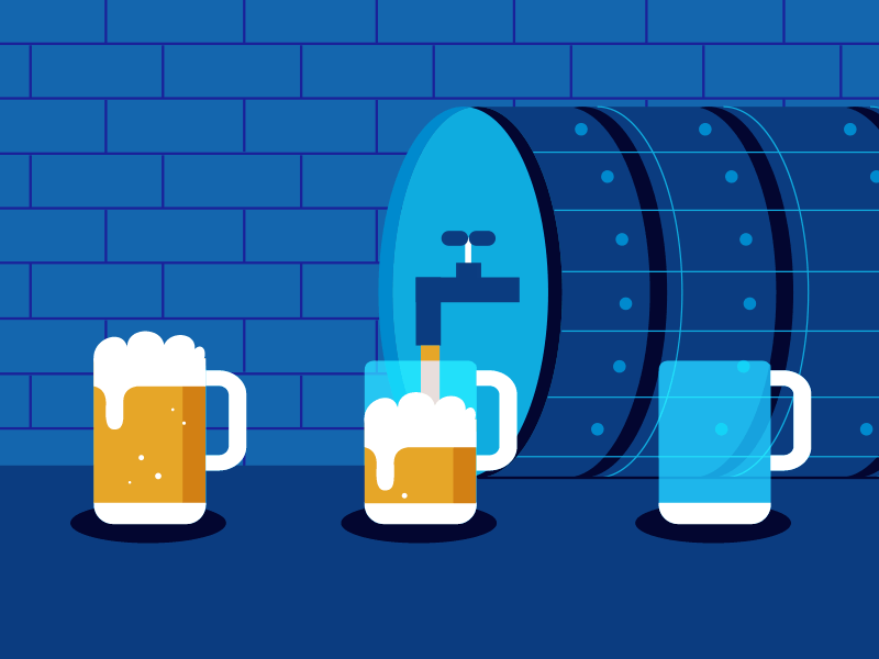 One More Beer 2d alcohol animation barrel beer blue bubbles cup drink foam gif illustration liquid loop scroll tap