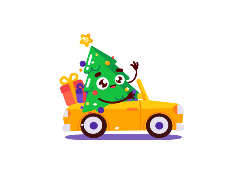 Happy Holidays! 2d animation car character christmas tree cute drive flat gif holidays loop new year presents snow tree winter