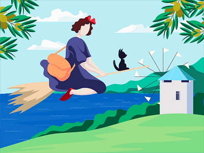 Shodoshima feat. Kiki's Delivery Service animation cat girl japan kikis delivery service mill motion ocean olives shodoshima wind witch