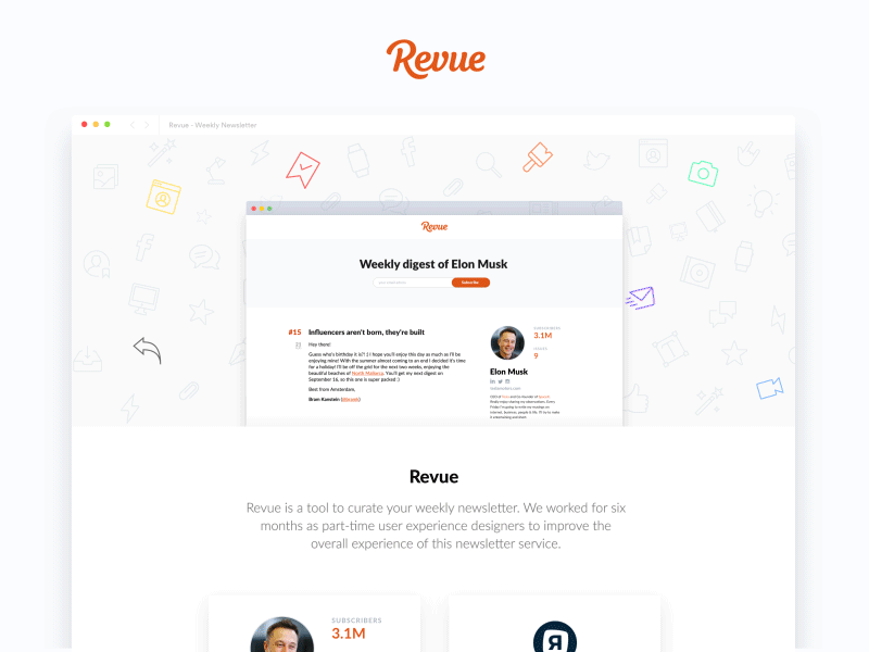 Revue - Case Page design interface landing page newsletter revue simple sketch ui ux web website white