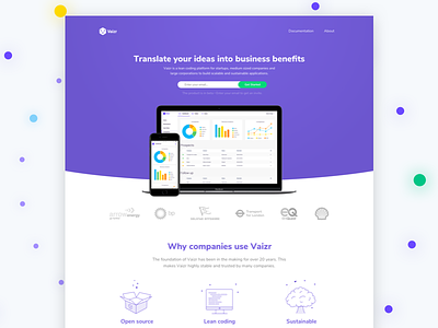 Vaizr Product Landing Page interface landing page platform product website