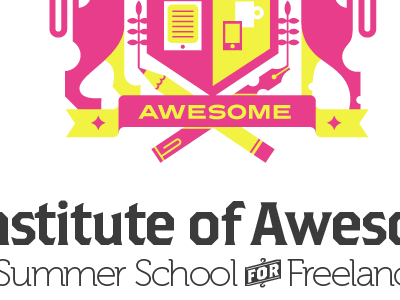 the birth of The Institute of Awesome color crest design illustration retro typography