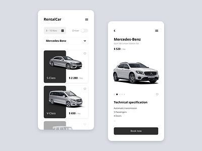 Rental Car App app black book app car grid interface mercedes minimal mobile rent sochi ui ux white