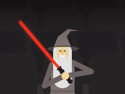 Gandalf Waits in Front Row Seats character design funny gandalf illustration light saber movie theater sith star wars