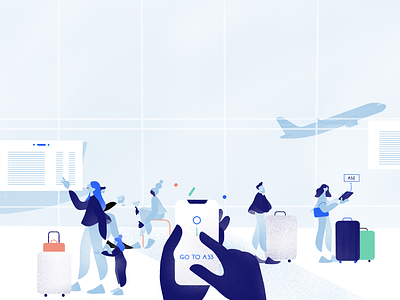 Airport 2d animation cartoon character conceptual drawing editorial illustration minimal texture