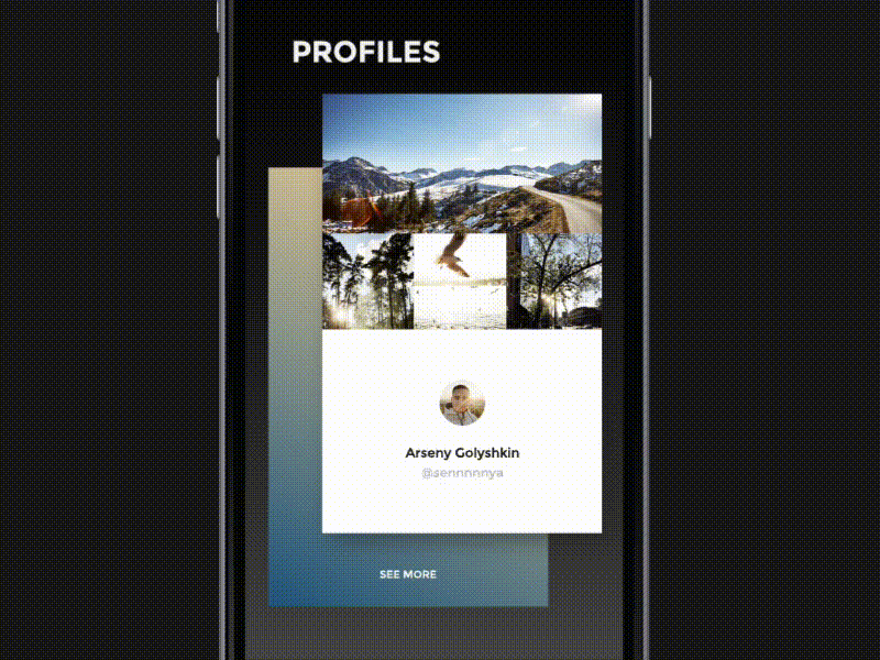 Profile Cards ae animation app cards ios motion profiles screen slide swiping ui ux