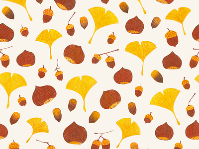 Fall Pattern chestnut colored pencil fall gingko illustration pattern
