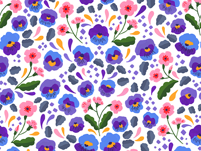 Pansy Pattern floral flowers pansy pattern primrose repeated pattern surface design