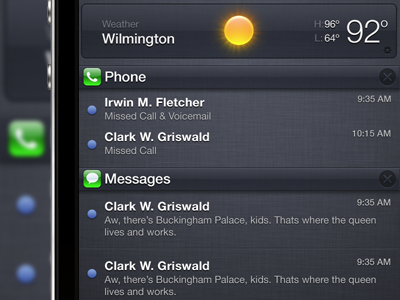 iOS Notification Center Pulldown Glossy