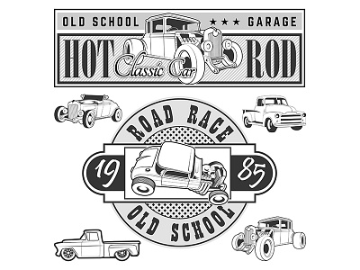 Hot Rod Set classic car flag garage hot rods illegal legend old school print race rider road race trial