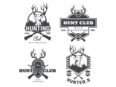 Set hanting club adventure aiming antler club deer elk gun horned hunter label sportsman target