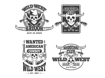 Wild West best boy crime gun hat insignia revolver rifle skull stamp weapon western