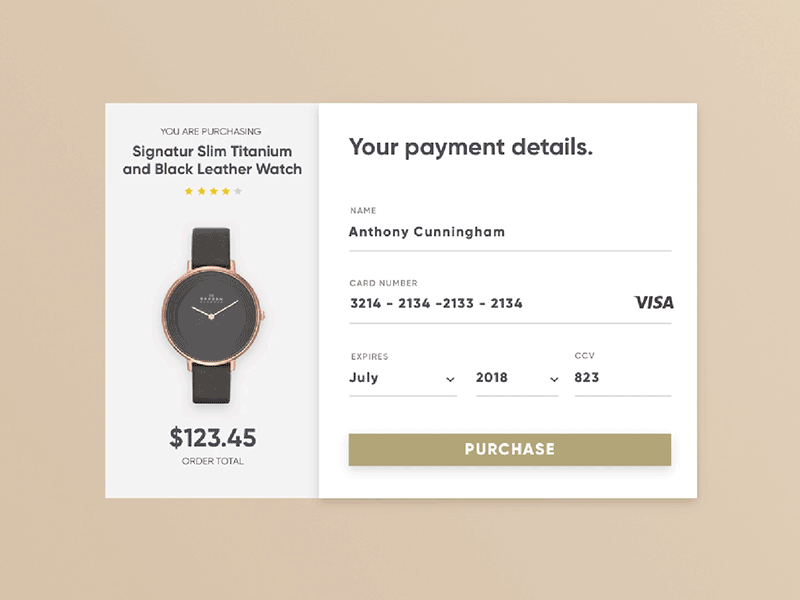 Daily UI #2 - Credit Card Checkout 002 animation bank checkout credit card daily ui dailyui microinteractions principle ui user interface