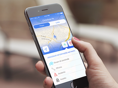 Add an info to the map app bike blue gradient map mockup segmented button social