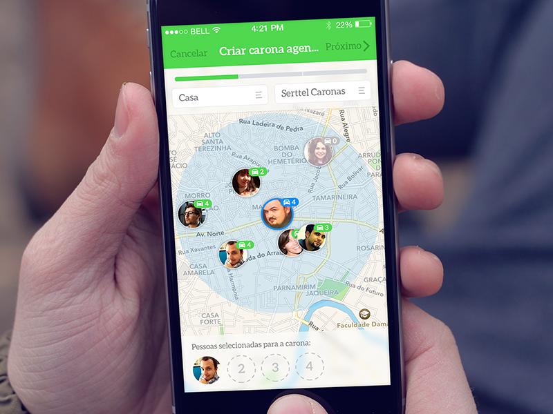 Creating a scheduled ride - first step friends green select people stepper ride app iphone ios mobile