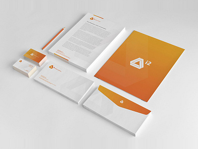 i2 Mobile stationery redesign business cars clean folder i2 mobile impossible shapes letterhead modern orange shape stationery yellow