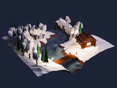 Cozy Cabin 3d model blender 3d cabin low poly snow winter